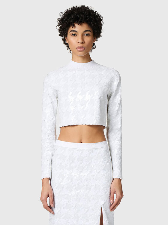 Скъсен пуловер с пайети  - 1