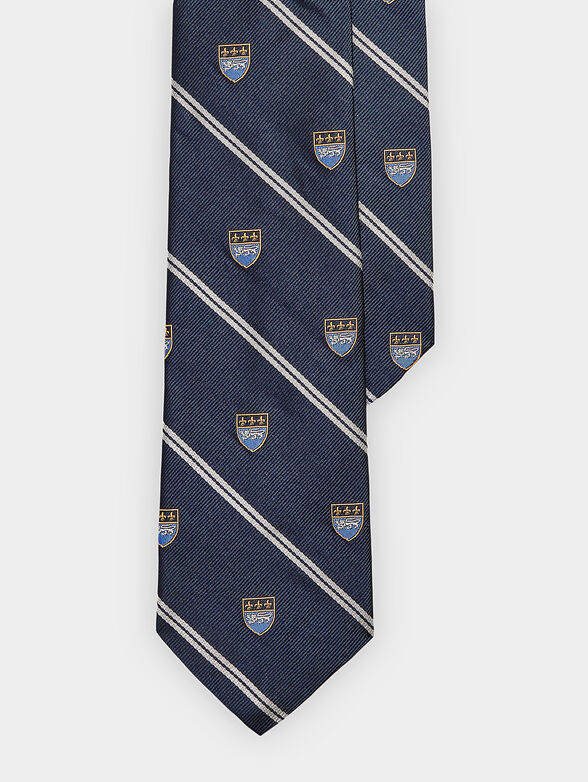 Crest embroidered silk tie - 1