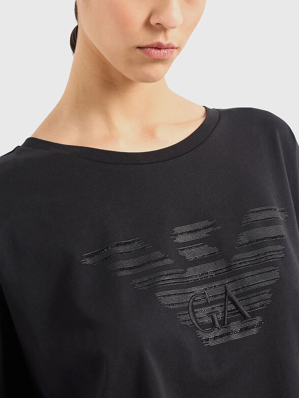Black T-shirt with rhinestones and embroidery - 4