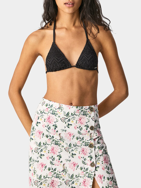 WENDY bikini top with lace texture in black - 1