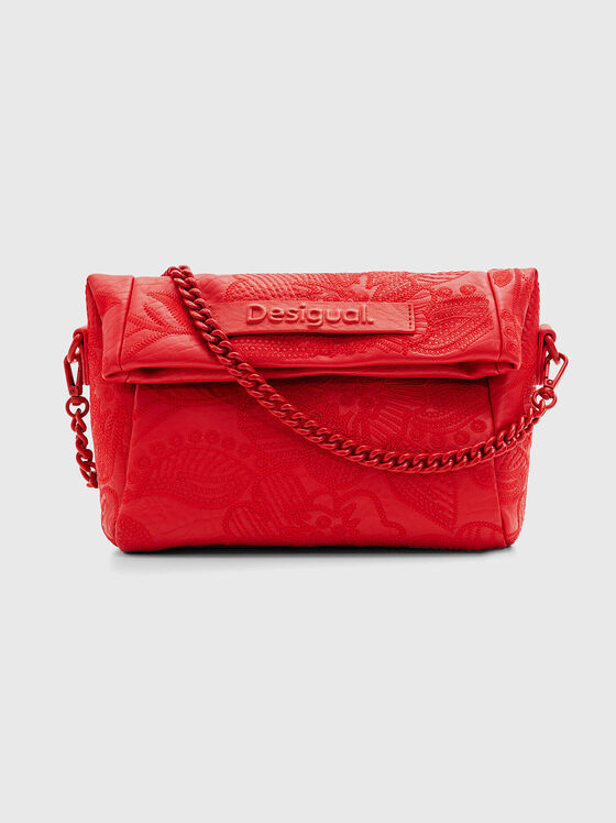 Червена чанта с флорални детайли  - 1