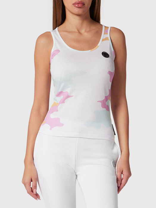 Black top with camouflage print and logo detail
