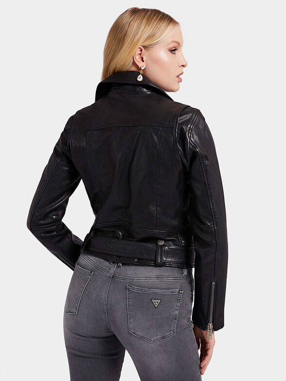 CAMILLE black leather jacket with belt - 3