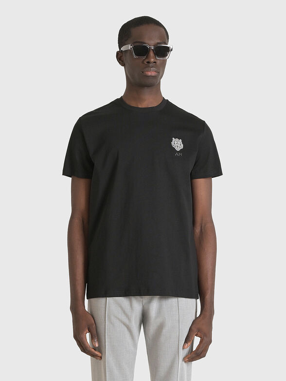 Cotton T-shirt in black with oval neckline  - 1