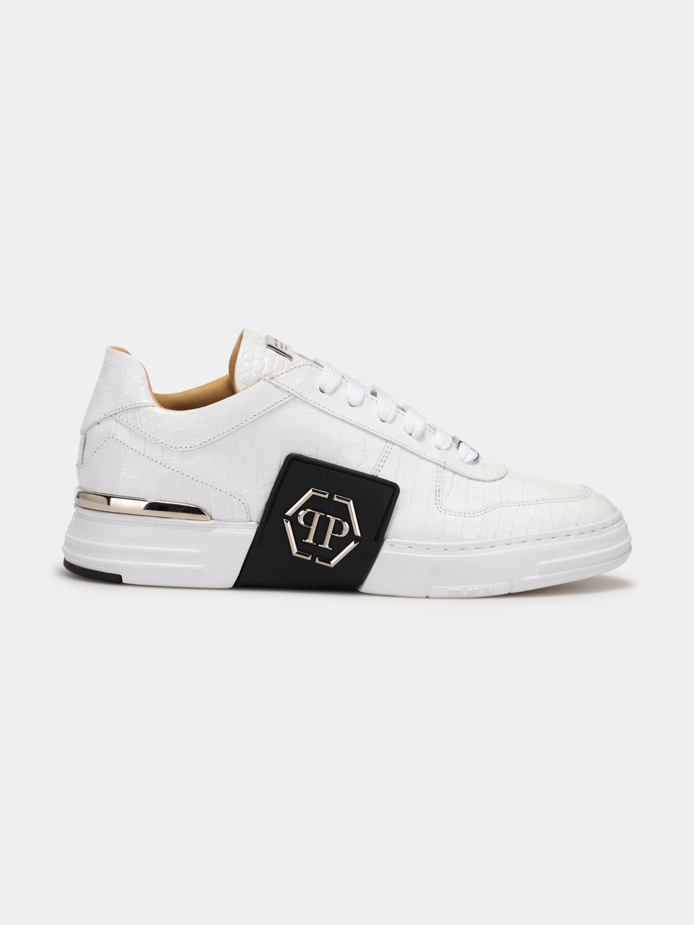 White sneakers with crocodile texture brand PHILIPP PLEIN Globalbrandsstore en