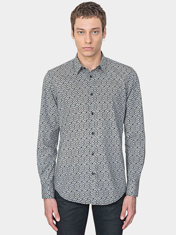 Памучна риза с флорален принт - 1