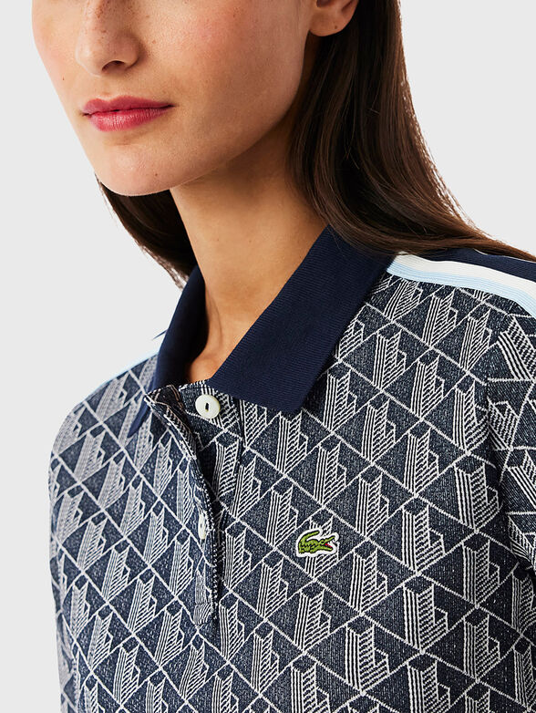 Dark blue polo shirt with monogram print - 4