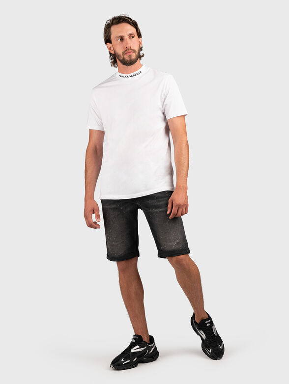 Black T-shirt with logo on the neckline  - 2