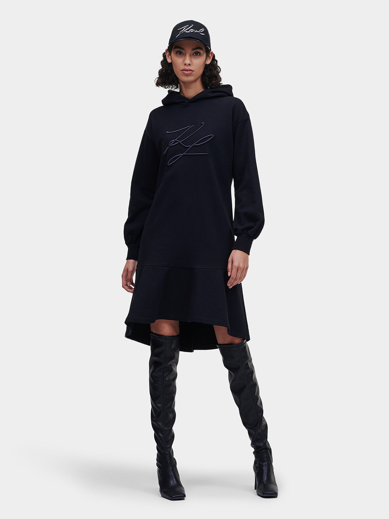 Hooded dress with maxi logo embroidery brand Karl Lagerfeld