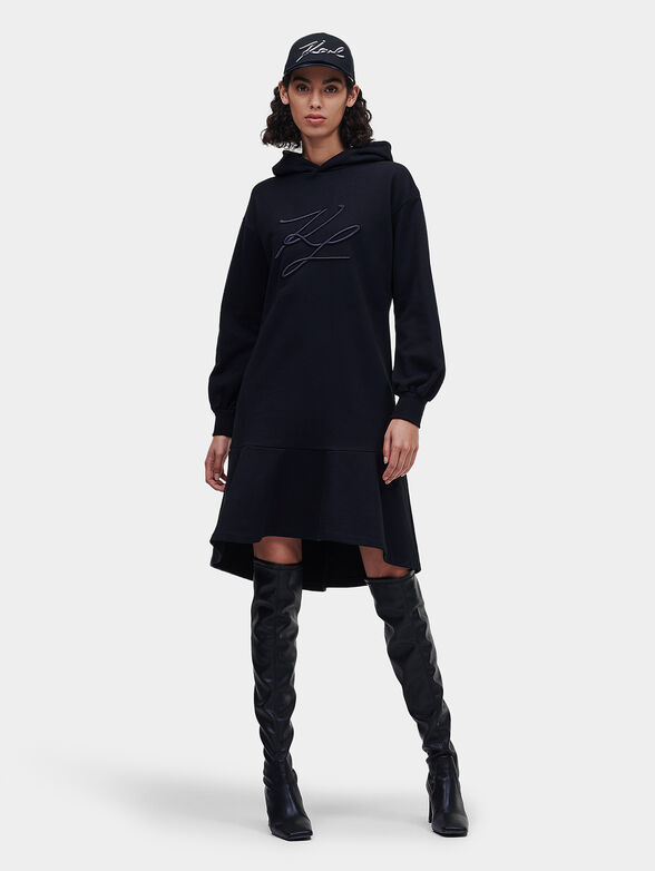 Hooded dress with maxi logo embroidery - 1