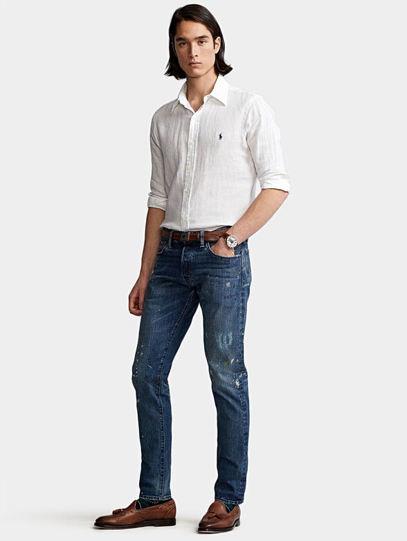 White linen shirt with logo embroidery  - 2