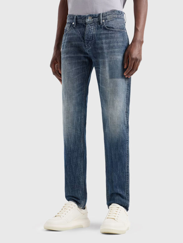 Blue jeans with washed effect and logo - 1