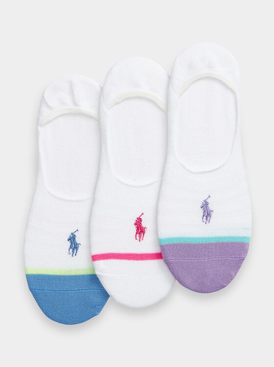 Сет от три чифта бели чорапи с цветни акценти - 1