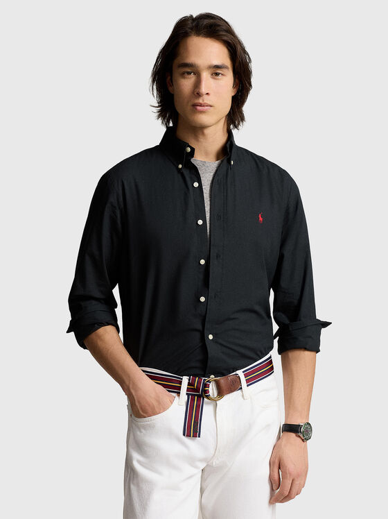 Черна риза от памучен бленд - 1