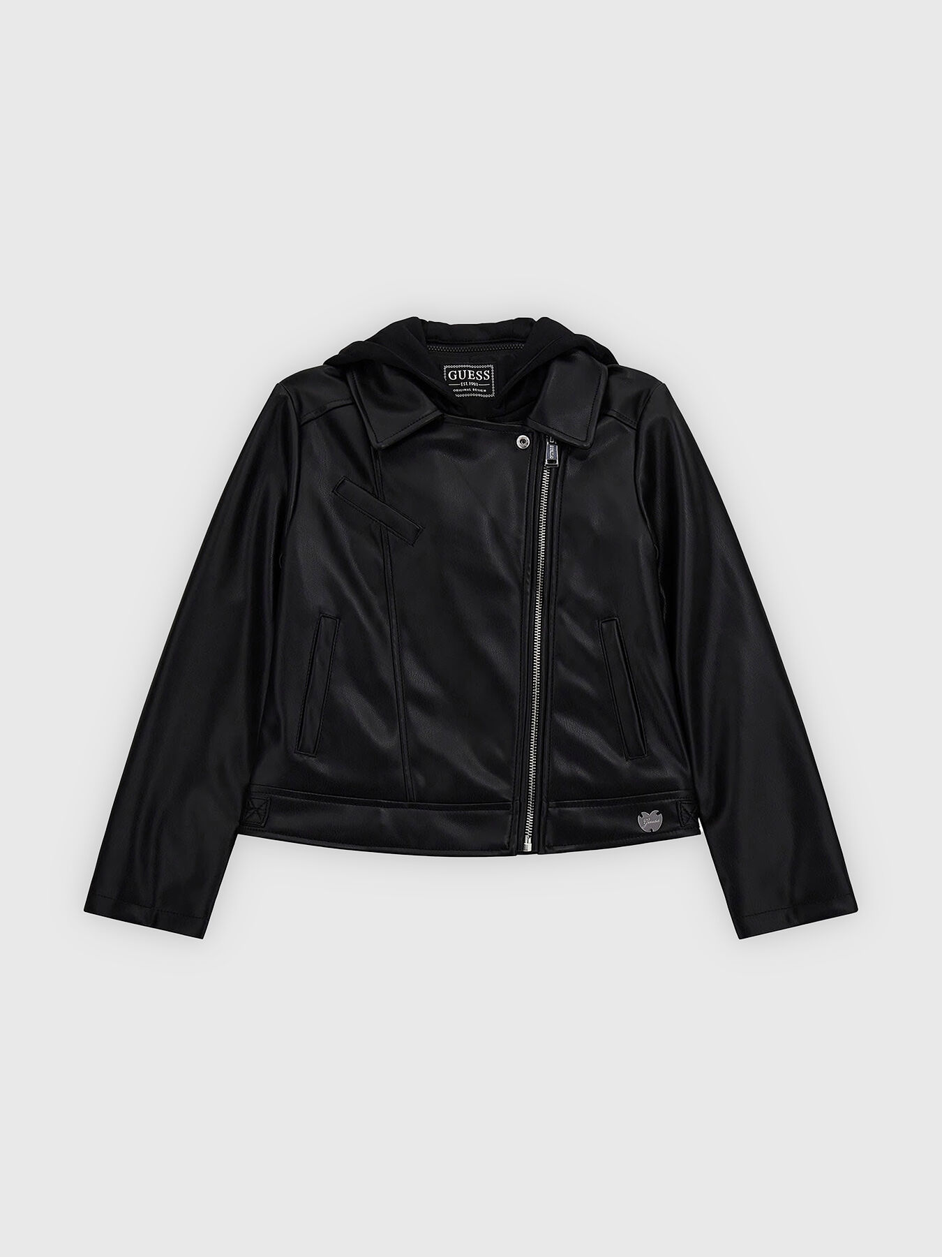 Guess leather jacket with hood top
