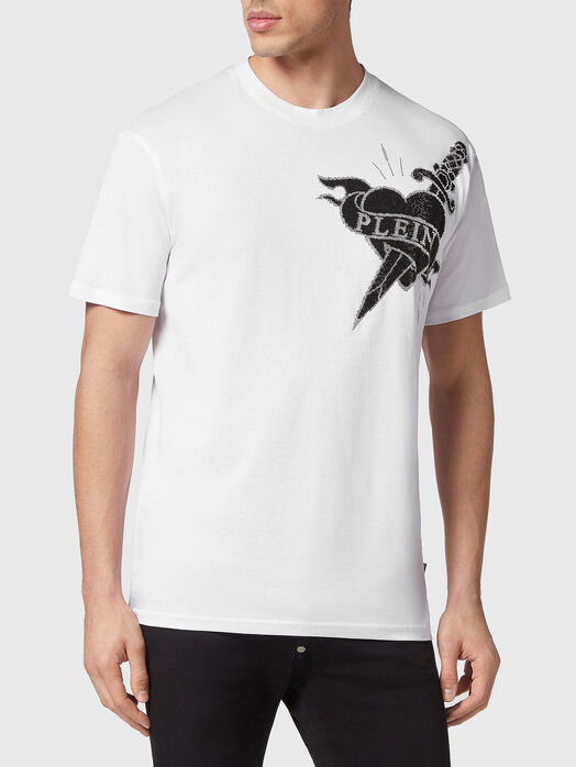 T-shirt with applied rhinestones