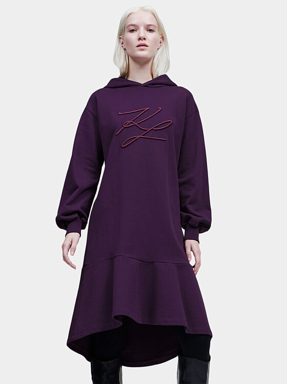 Hooded dress with maxi logo embroidery - 1