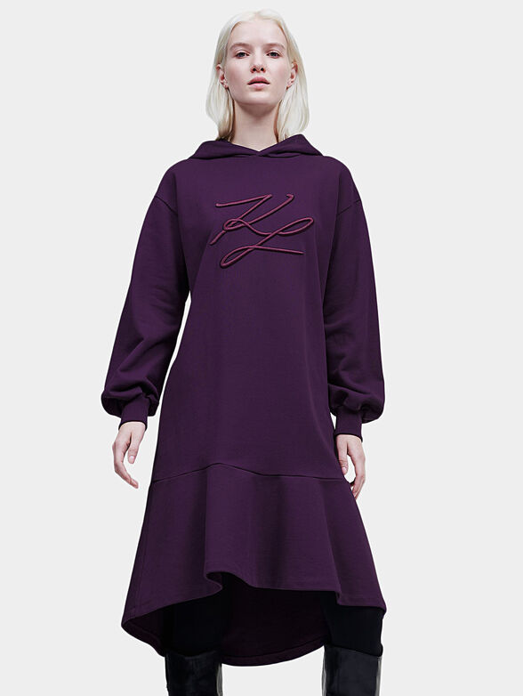 Hooded dress with maxi logo embroidery - 1