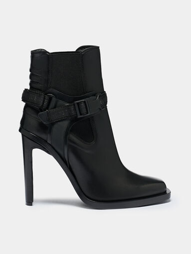 Black leather ankle boots with accent strap - 5
