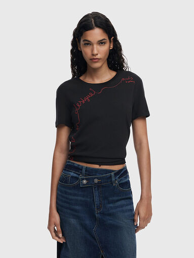 Midi denim skirt with contrasting textures - 4