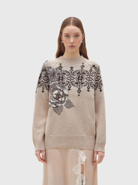 Вълнен пуловер с контрастен детайл - 1