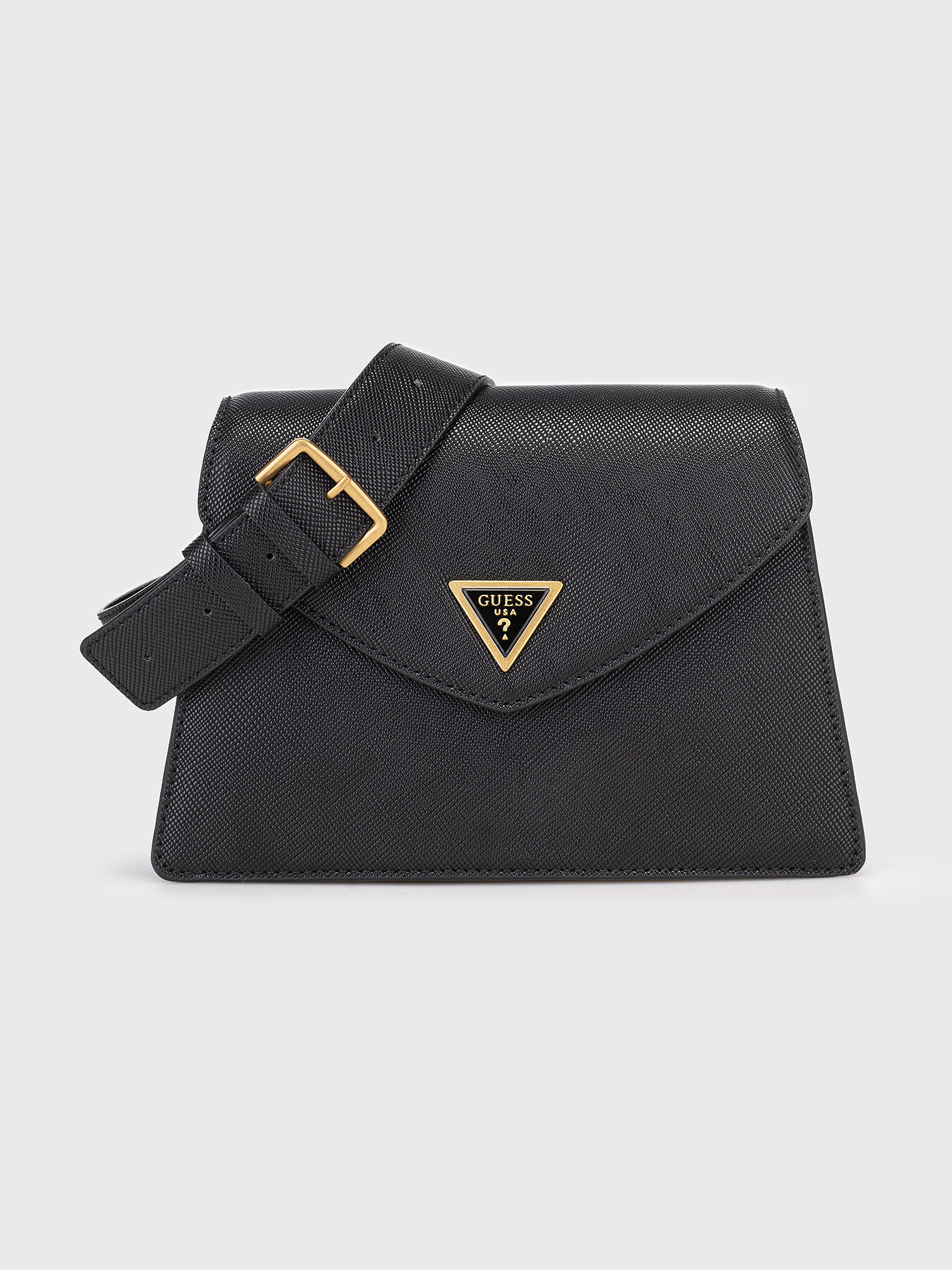 LOSSIE black crossbody bag with triangular logo brand GUESS Globalbrandsstore en