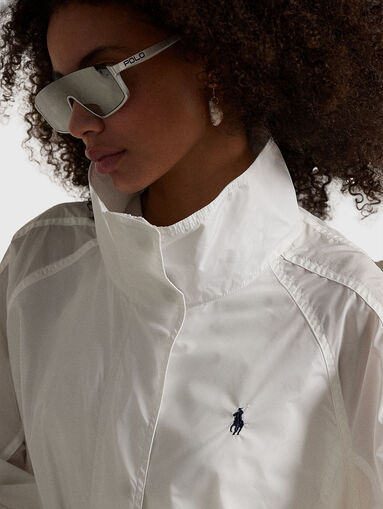 White jacket with high collar and logo embroidery - 4