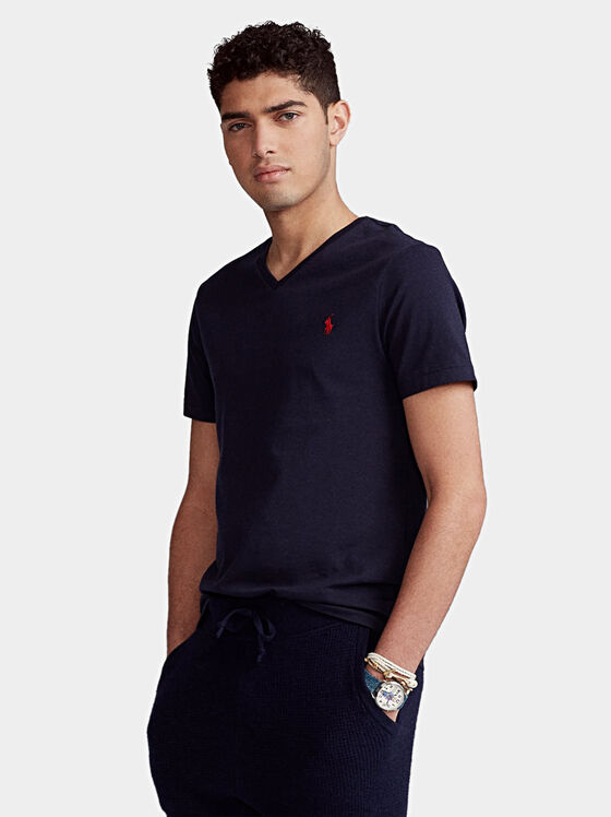 Памучен т-шърт с V-образно деколте - 1