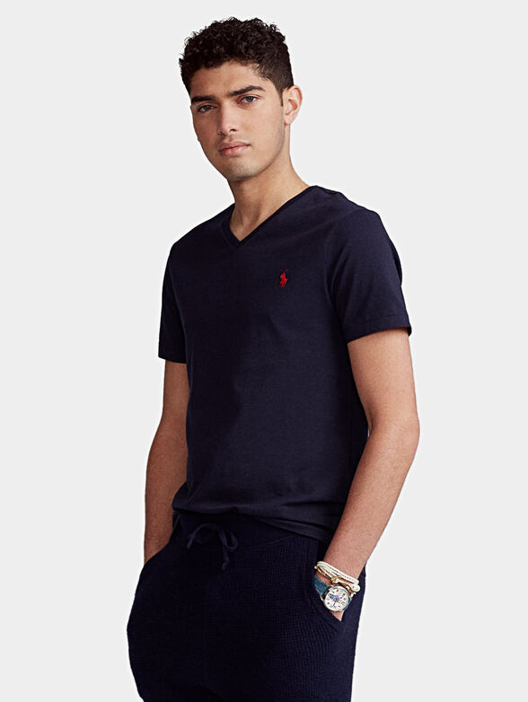 Cotton T-shirt with V-neck - 1