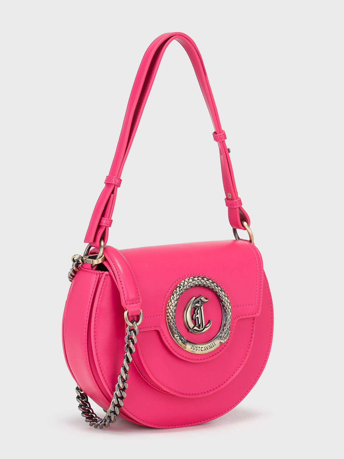 Black crossbody bag with round logo plaque brand Just