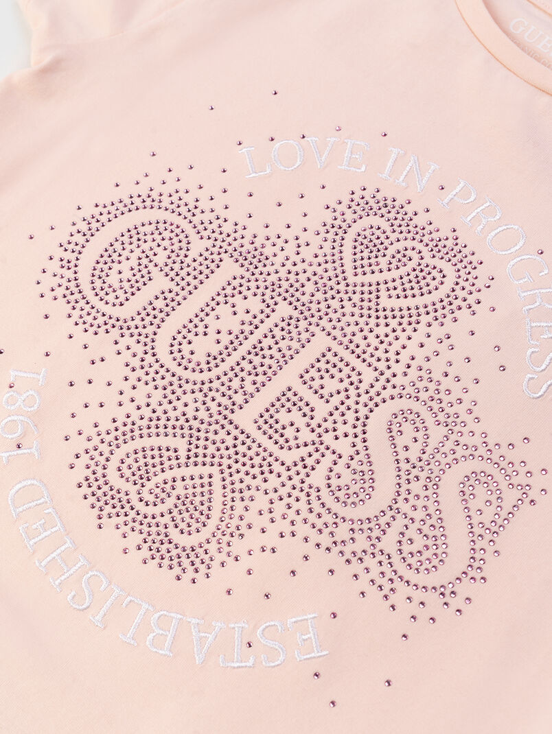 Cotton T-shirt with appliquéd rhinestones - 3