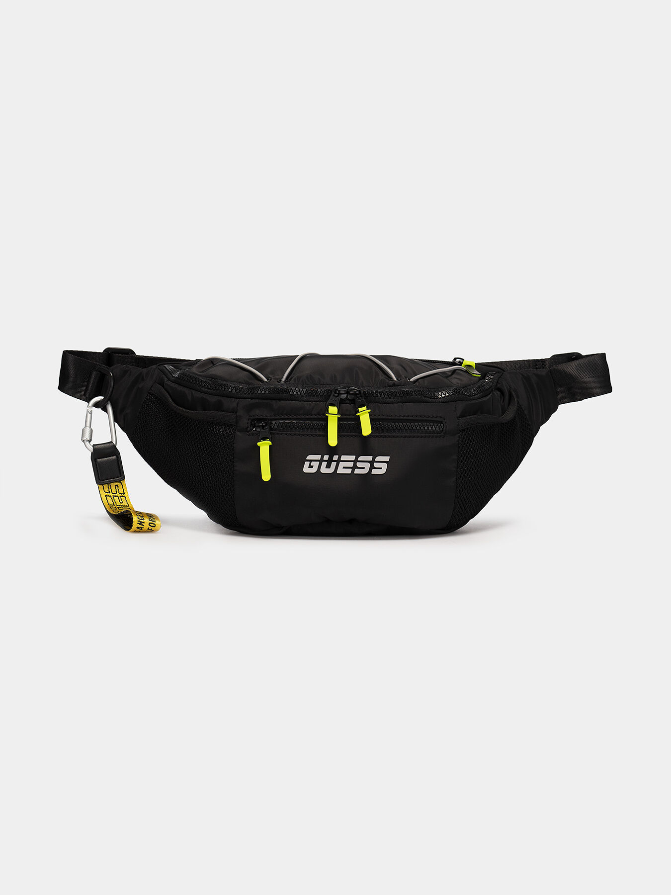 Black waist bag with neon accents brand GUESS Globalbrandsstore en