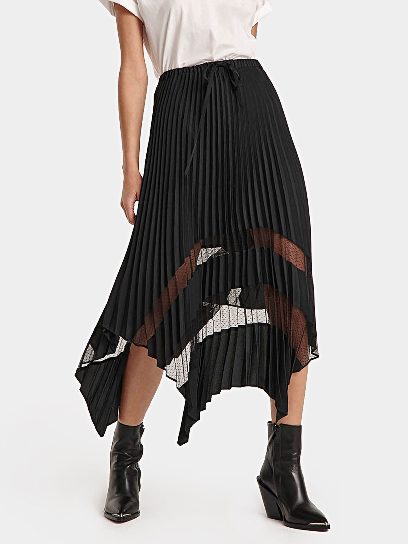 Black pleated skirt with lace inserts brand THE KOOPLES Globalbrandsstore en