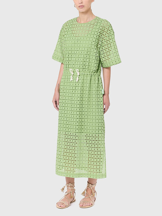 Perforated midi dress in green 