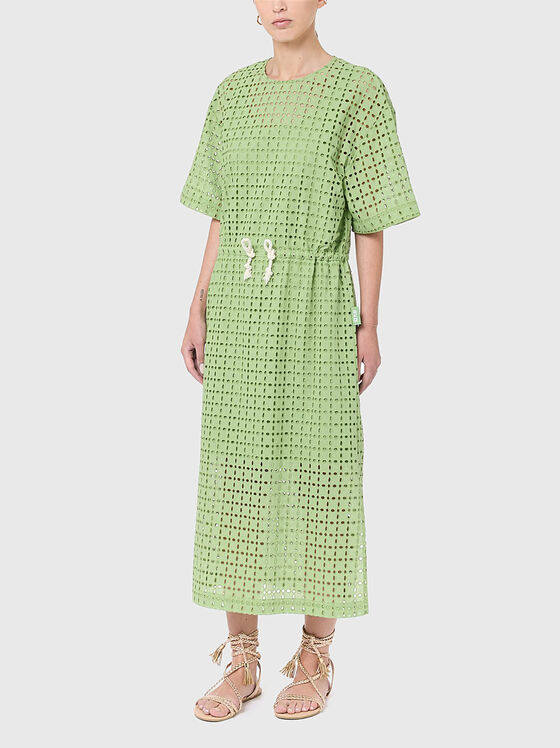 Perforated midi dress in green  - 1