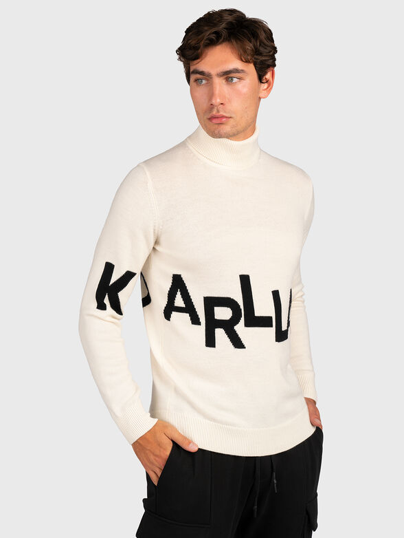 Wool turtleneck sweater with logo detail - 1