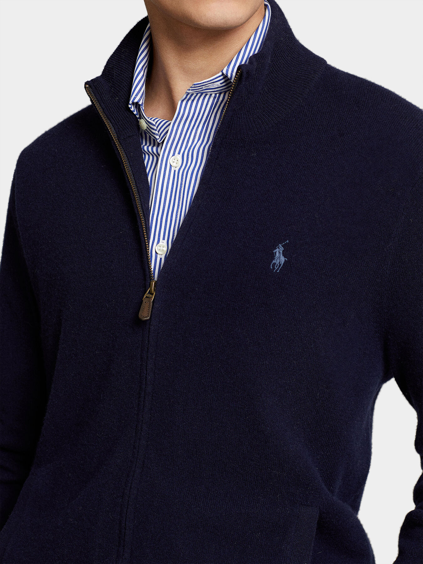 Blue wool cardigan with zip brand POLO RALPH LAUREN
