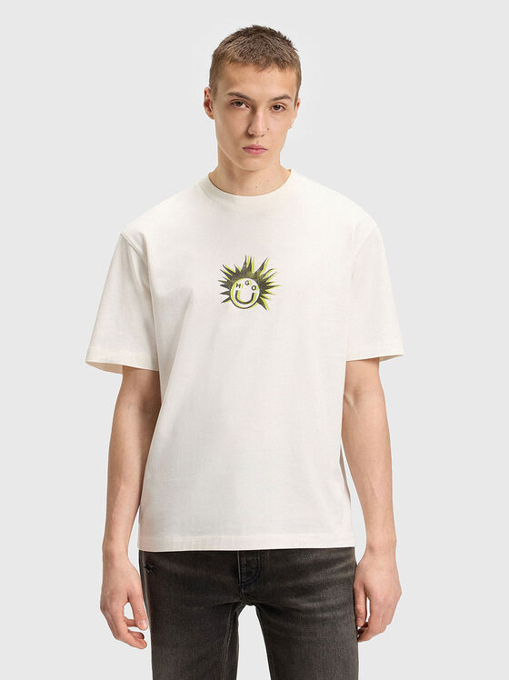 Тениска с принт и овално деколте - 1