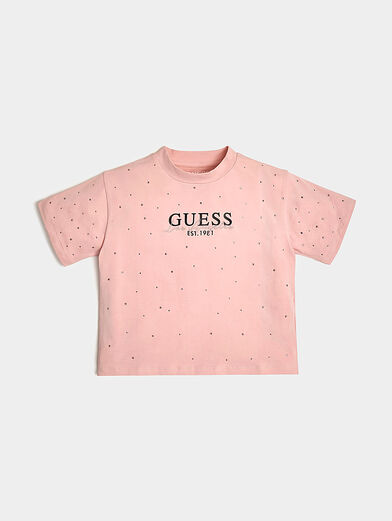 Pink T-shirt with logo and rhinestones - 1
