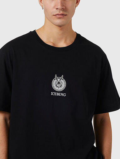 Black cotton T-shirt with print - 5
