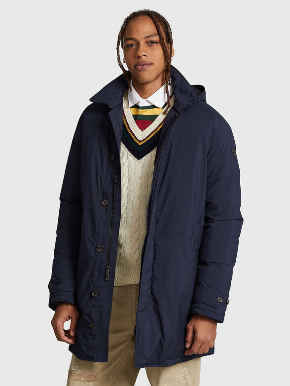 Dark blue parka with removable hood - 1