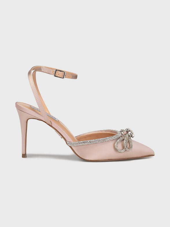 Beige heeled shoes LEIA with bow from rhinestones - 1