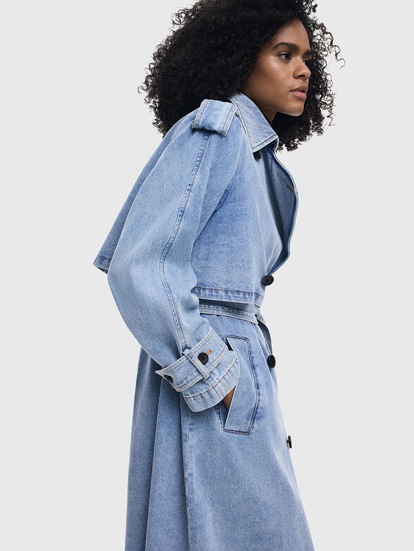 Denim trench coat with waist belt   - 5