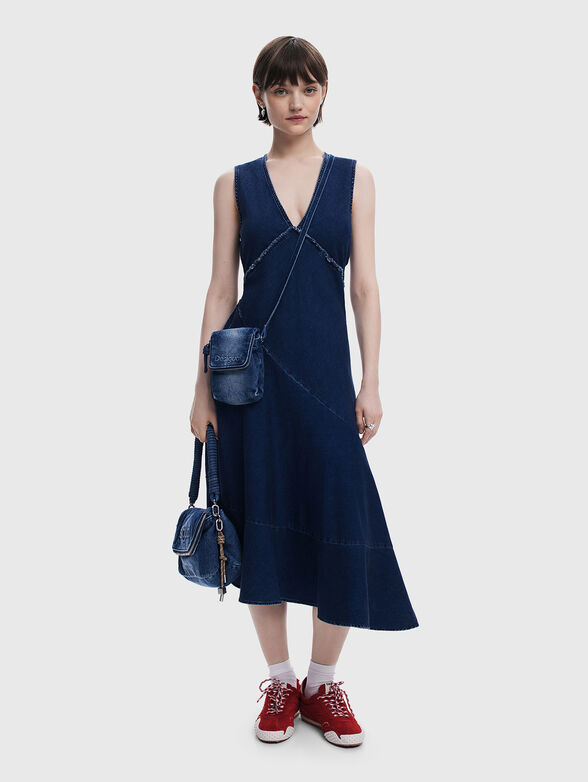 Denim dress with V-neck - 5