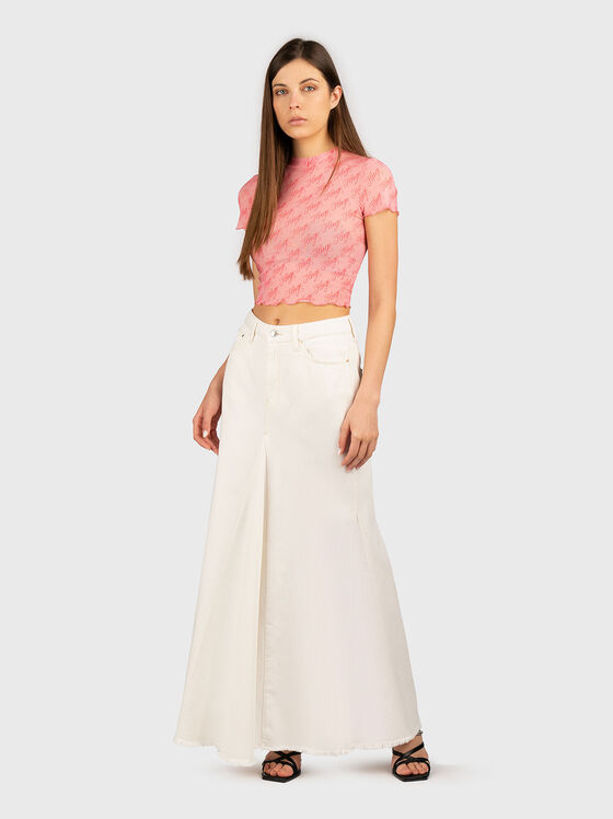 Скъсена тениска с лого принт - 2