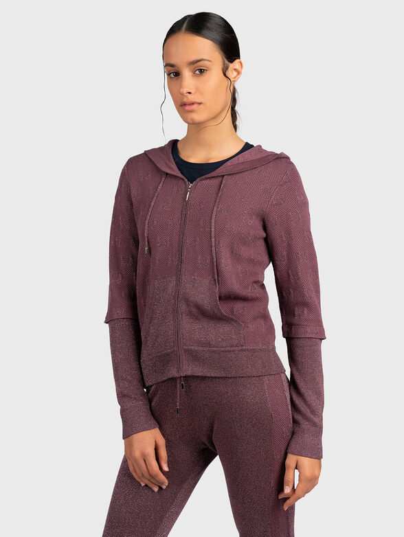 Hoodie sweater with zip in bordeaux color - 1