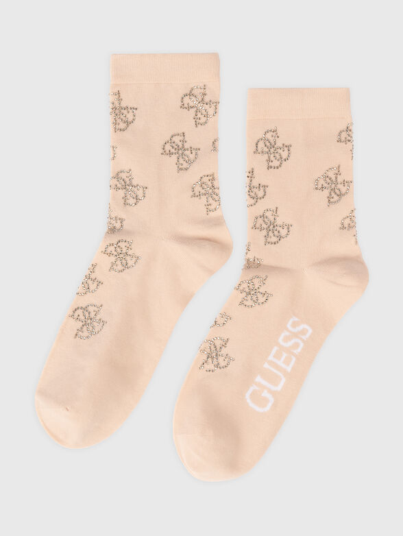 Socks with appliqued rhinestones and logo - 1