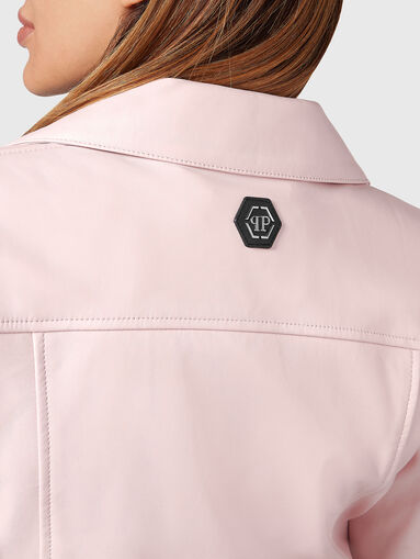 Cropped pink leather jacket - 4