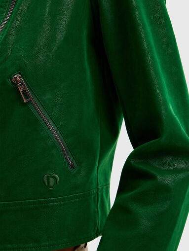 Green biker jacket in eco leather - 4