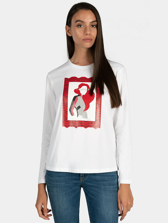 Black cotton blouse with colorful print - 1